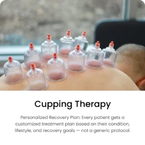 Cupping therapy being performed on patient’s back for pain relief and muscle recovery